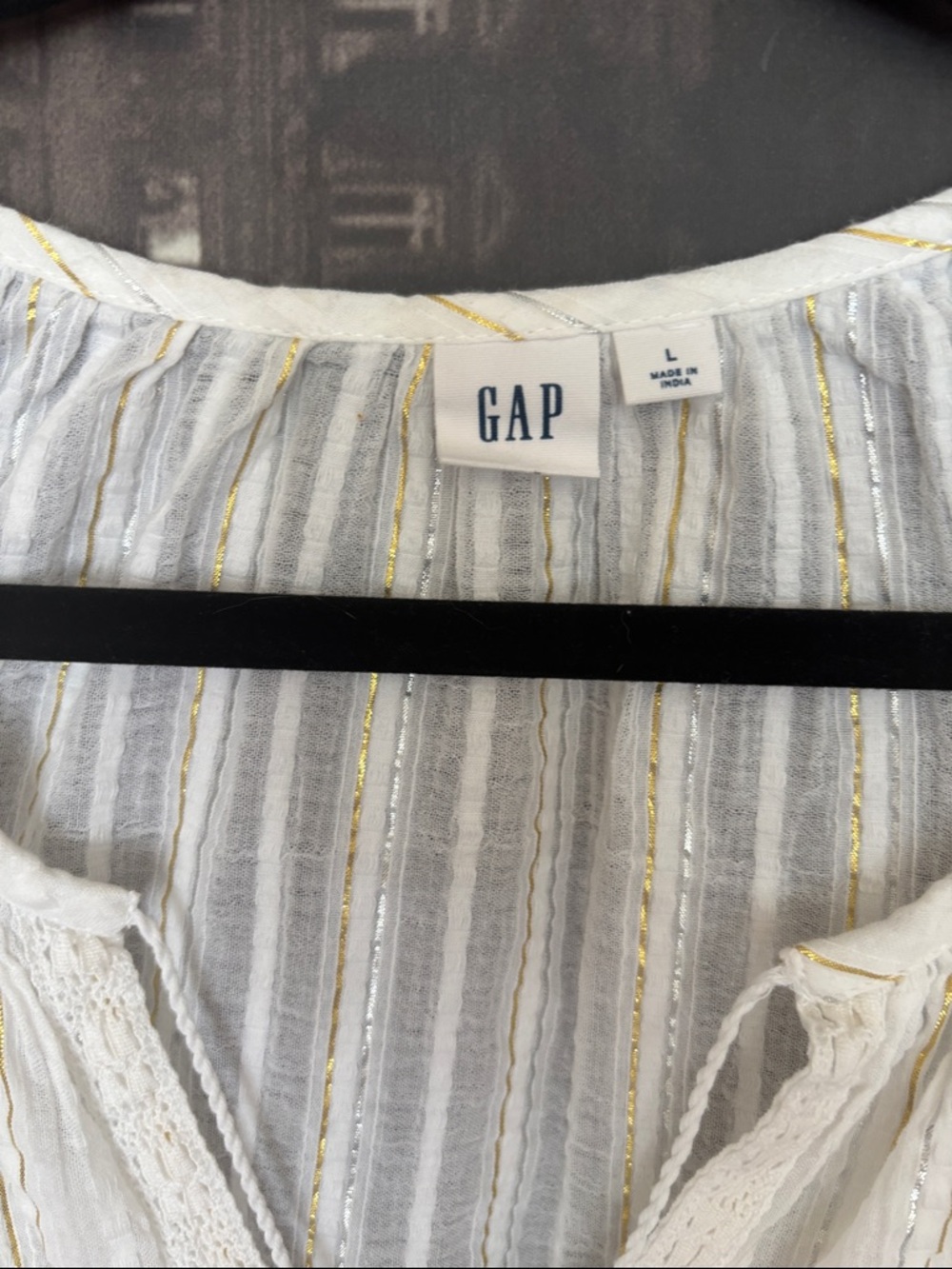 Boho GAP White Blouse with Gold Metallic Stripes - Picture 2 of 5